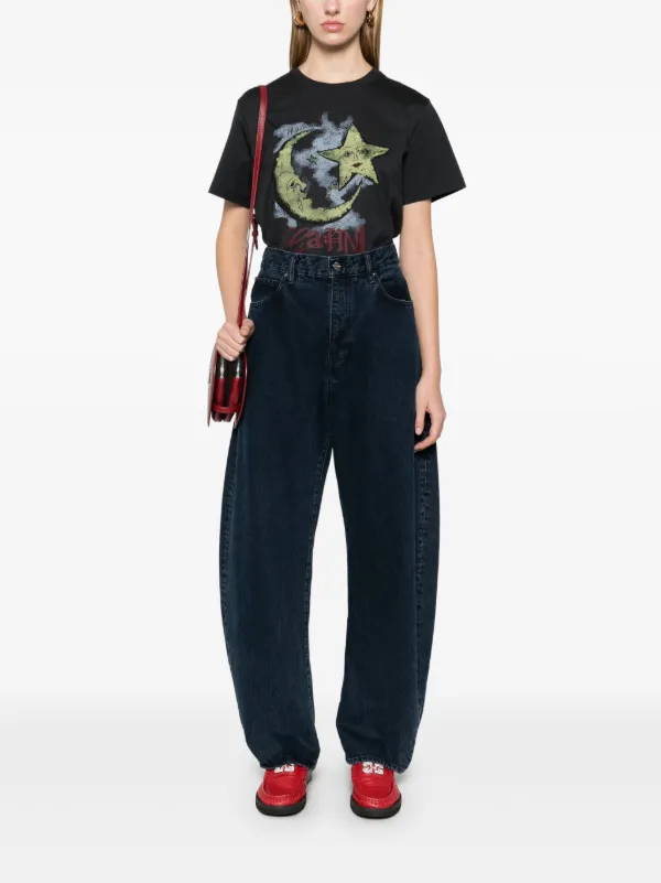 Ganni Ufo And Logo-print Cotton T-shirt In Grey | ModeSens