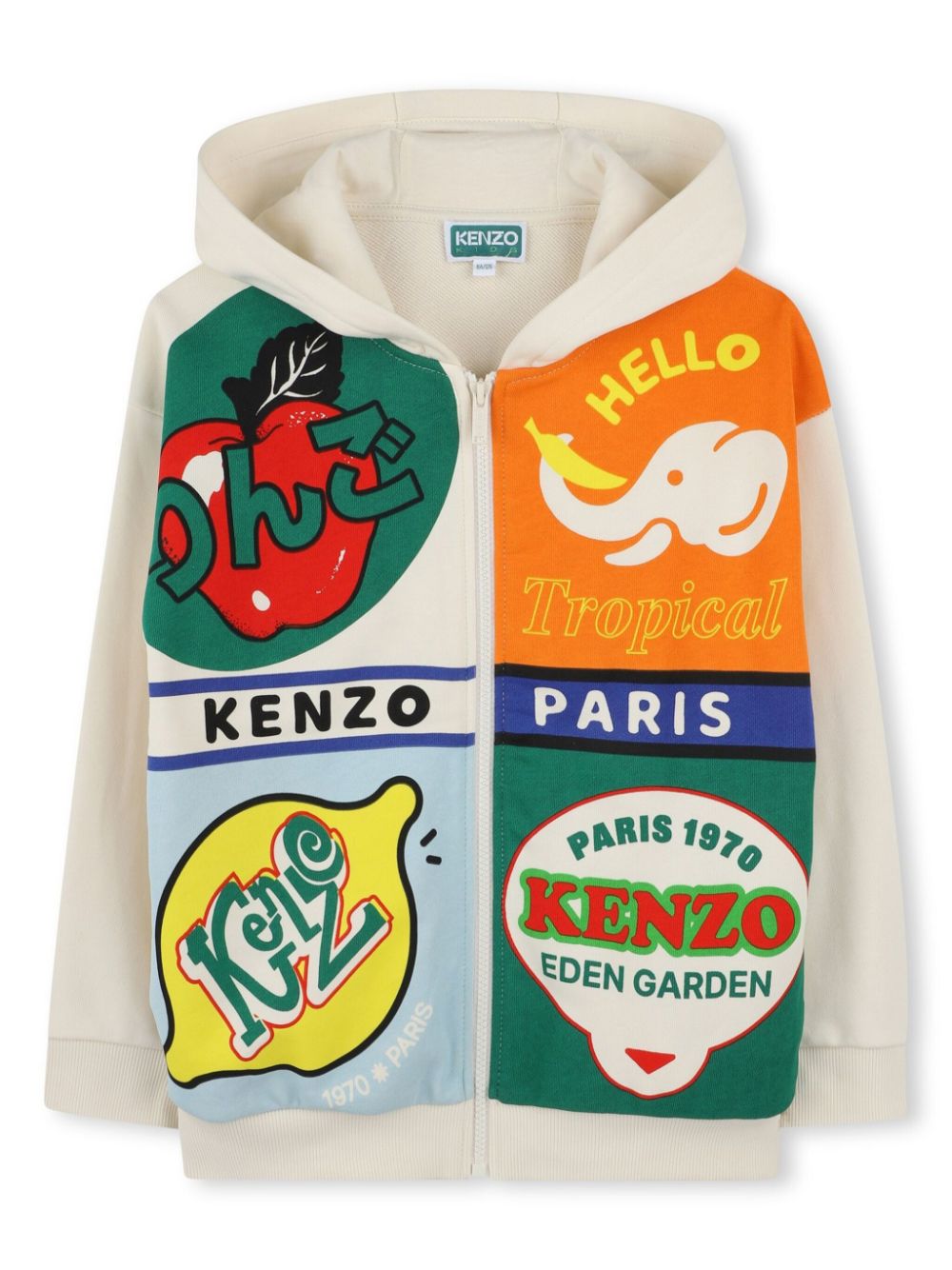 Kenzo Kids logo-print zipped hoodie - Neutrals