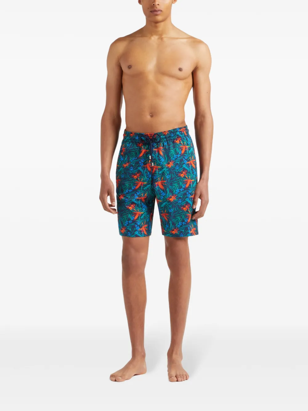 Shop Vilebrequin Tropical Flowers-print Swim Shorts In 蓝色