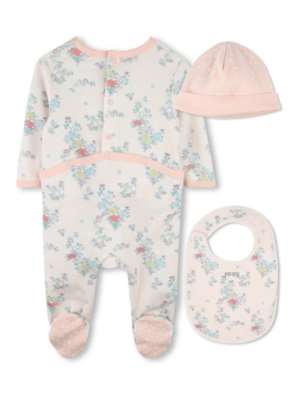 Kenzo Kids Pyjama, muts en slabbetje met bloemenprint - Wit