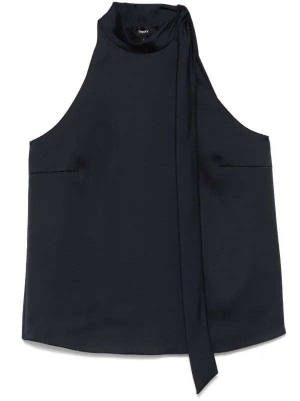Theory Textured-satin Halter Top in Blue