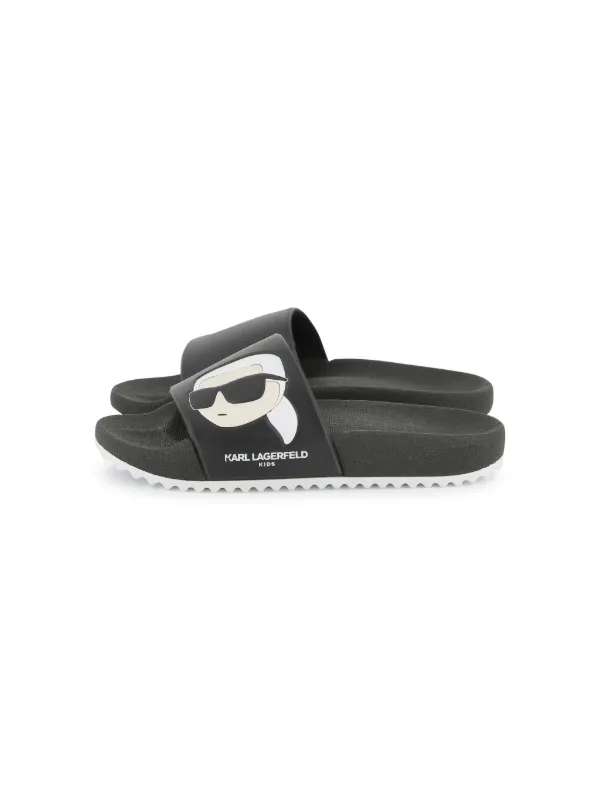 Karl Lagerfeld Black Slides with Character Graphic NEW Karl Lagerfeld Paris Slides Sandals Black Karl Pins Size  main image 4