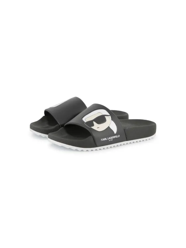 Karl Lagerfeld Black Slides with Karl Character Graphic NEW Karl Lagerfeld Paris Slides Sandals Black Karl Pins Size  main image 4