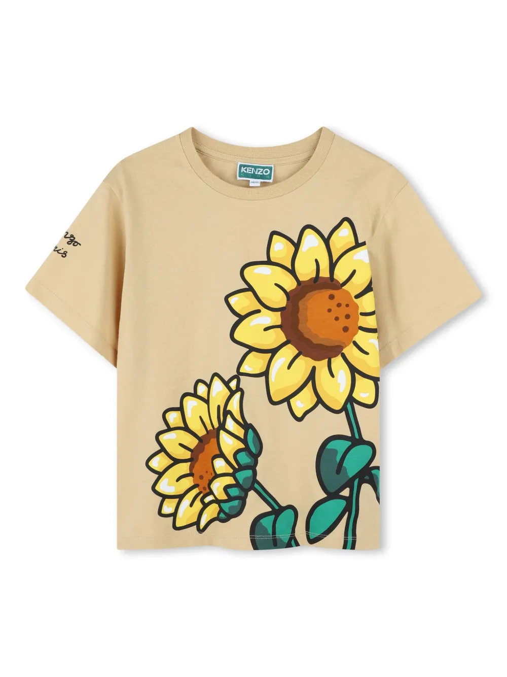 Kenzo Kids T-shirt met zonnebloemprint Beige