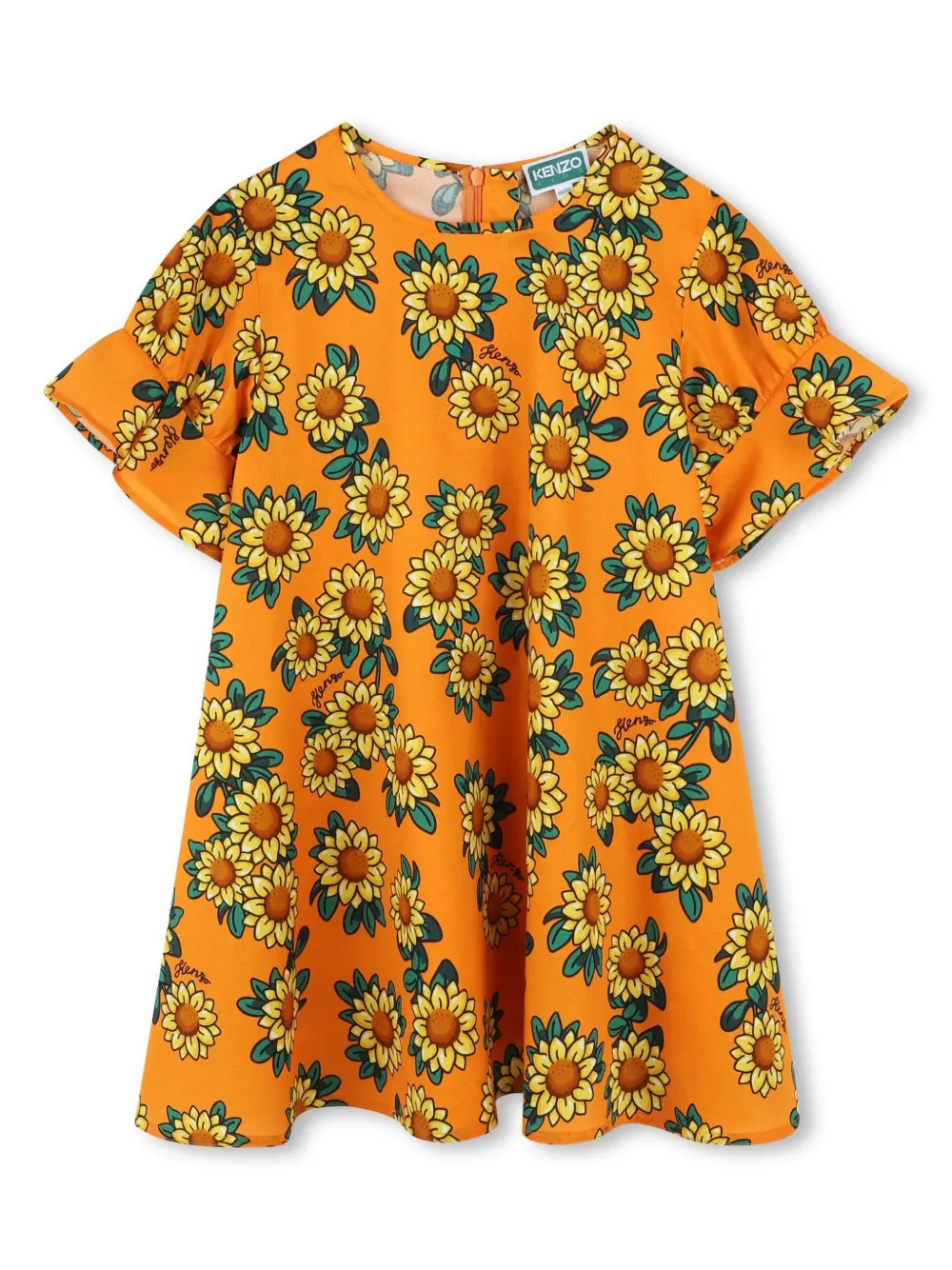 Kenzo Kids Jurk met bloe print Oranje