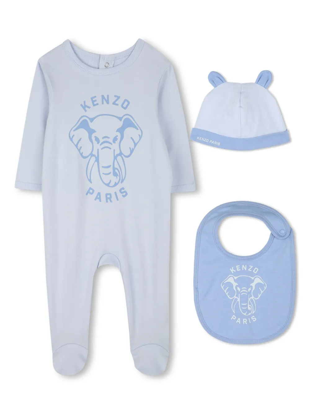 Kenzo Kids Pyjama muts en slabbetje met olifantprint Blauw