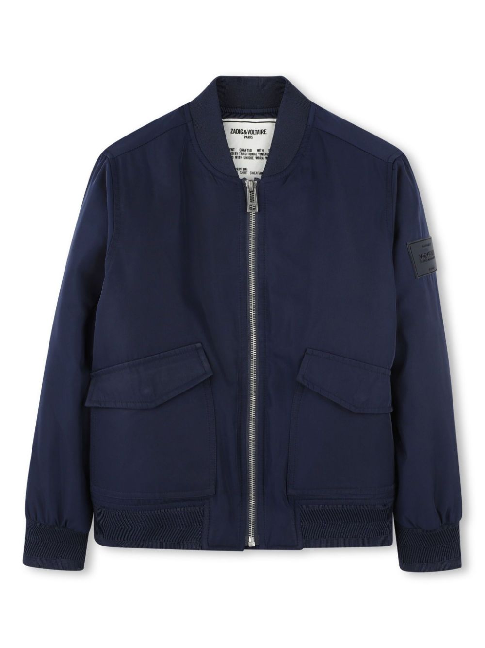 Zadig & Voltaire Kids logo-patch bomber jacket - Blue