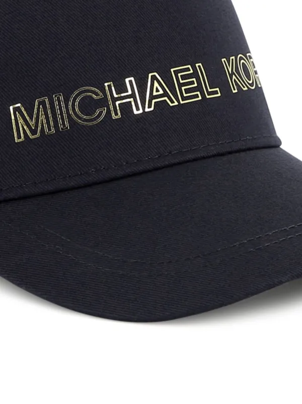 Michael Kors Black Hat with Gold Logo Michael Kors MK logo in gray on black winter hat ribbed cuff  main image 2