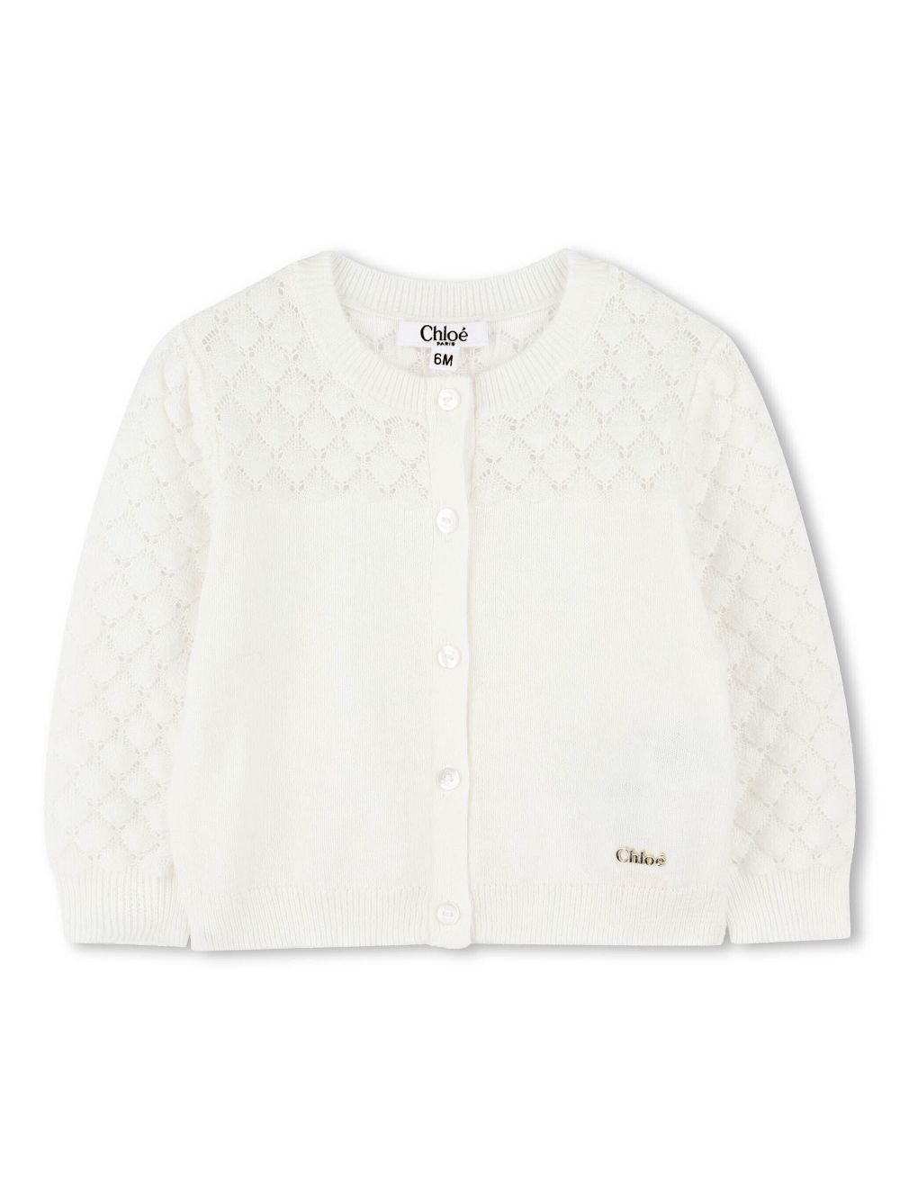 Chloé Kids logo-plaque knit cardigan - White