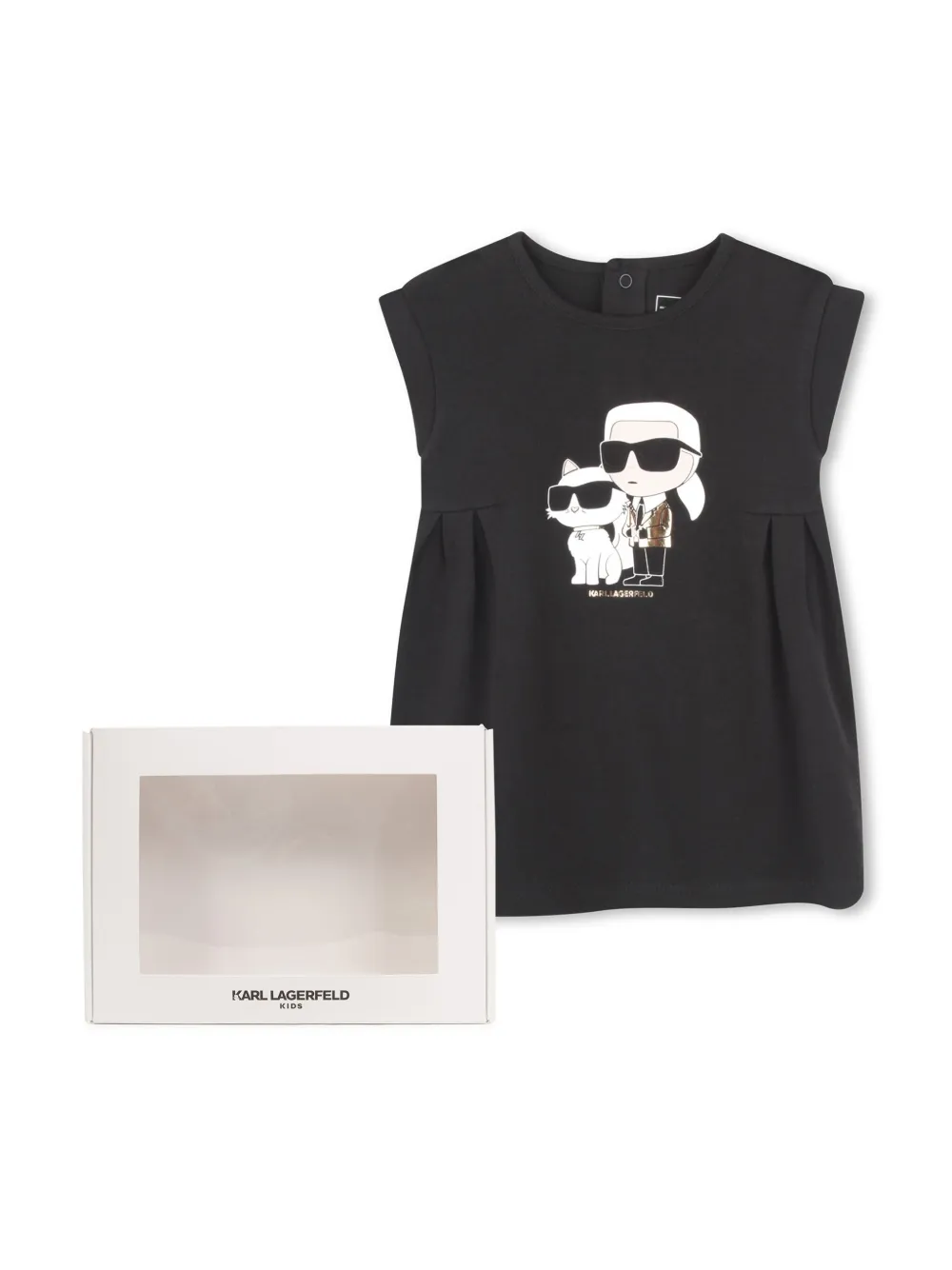 Karl Lagerfeld Kids Ikon Karl jurk met Choupette-print Zwart