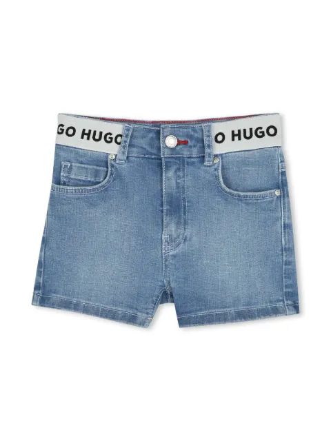 HUGO KIDS logo-waistband denim shorts