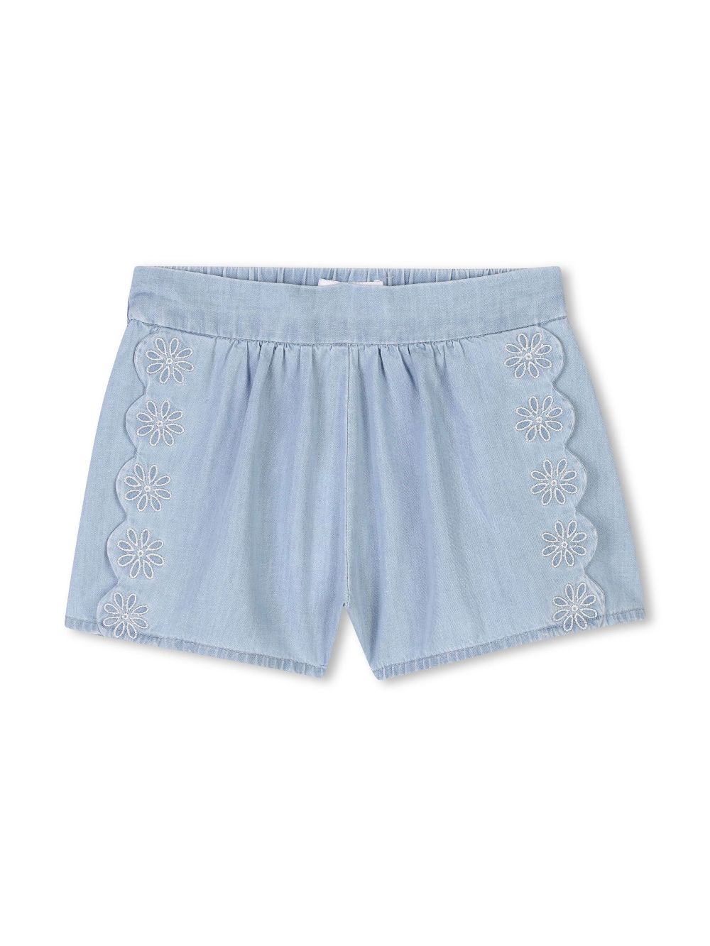 Chloé Kids scallop-edge denim shorts - Blue