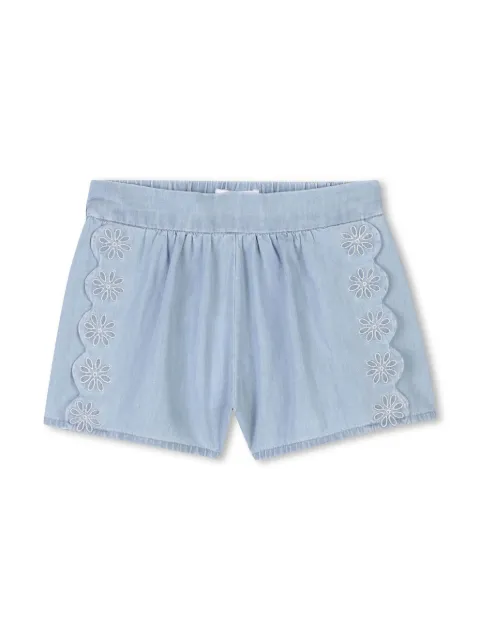 Chloé Kids scallop-edge denim shorts