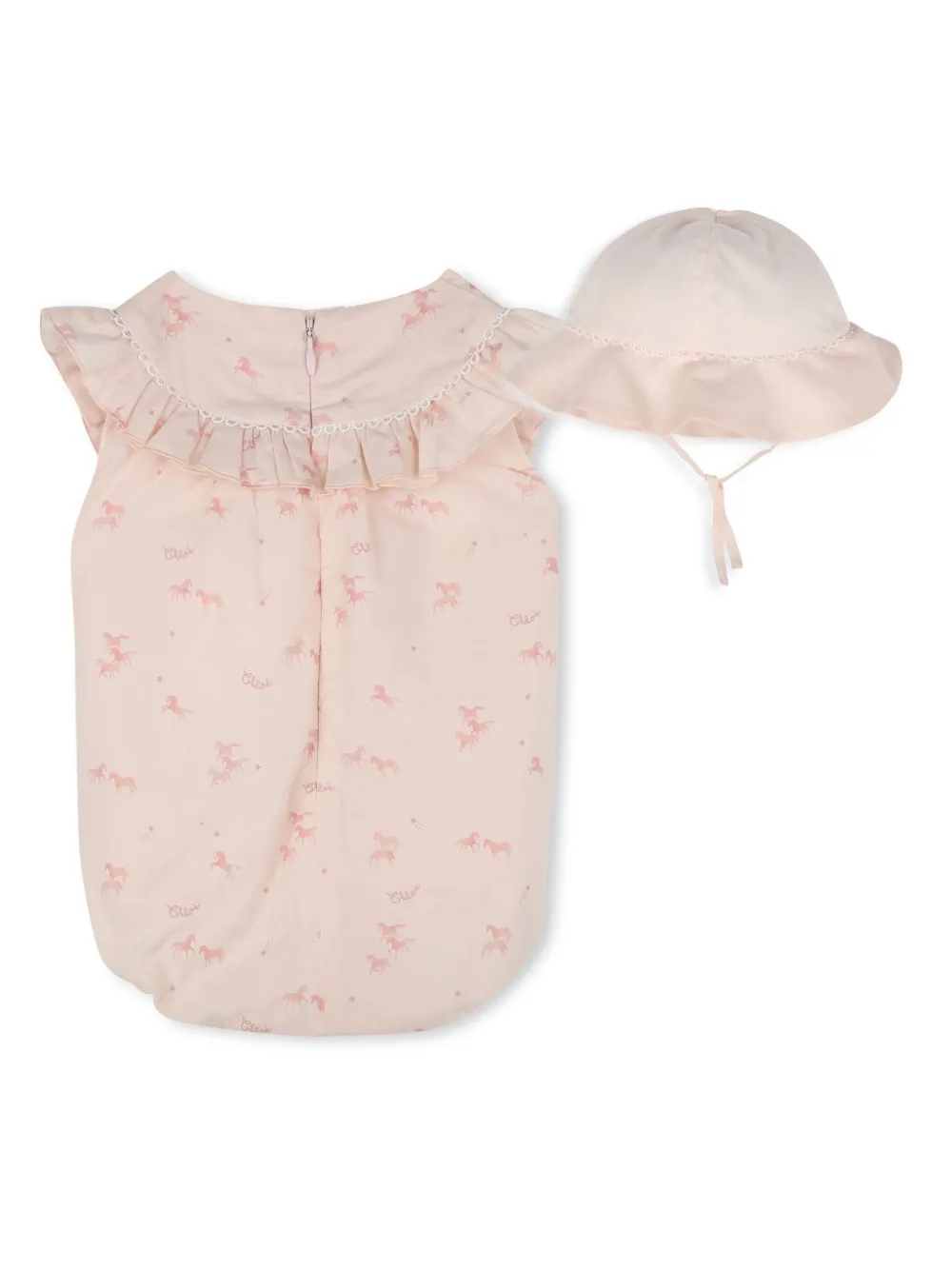 Chloé Kids Romper en muts met grafische print - Roze