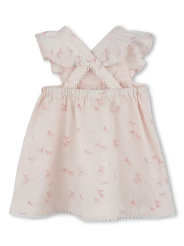 Chlo Kids horse-print Cotton Dress | Pink | FARFETCH