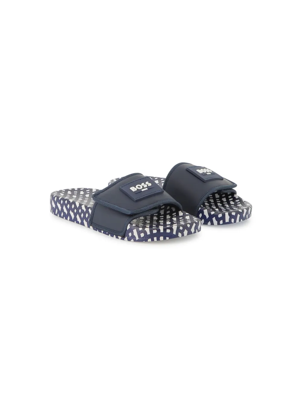 BOSS Kidswear Slippers met logoprint Blauw