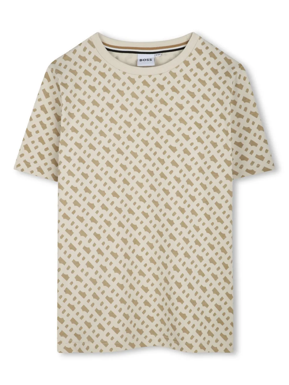 BOSS Kidswear Katoenen T-shirt met logoprint Beige