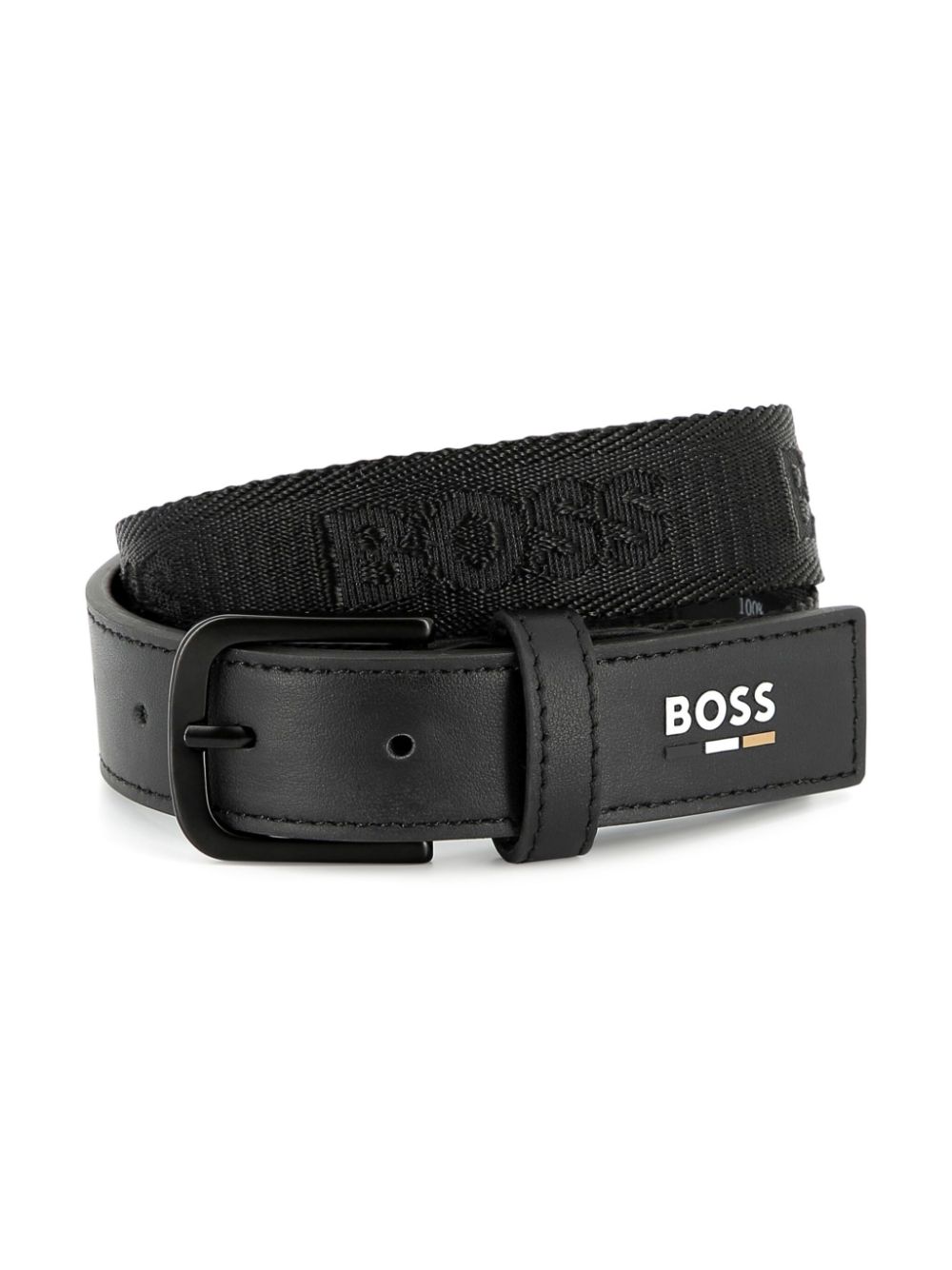 BOSS Kidswear logo-print leather belt - Black