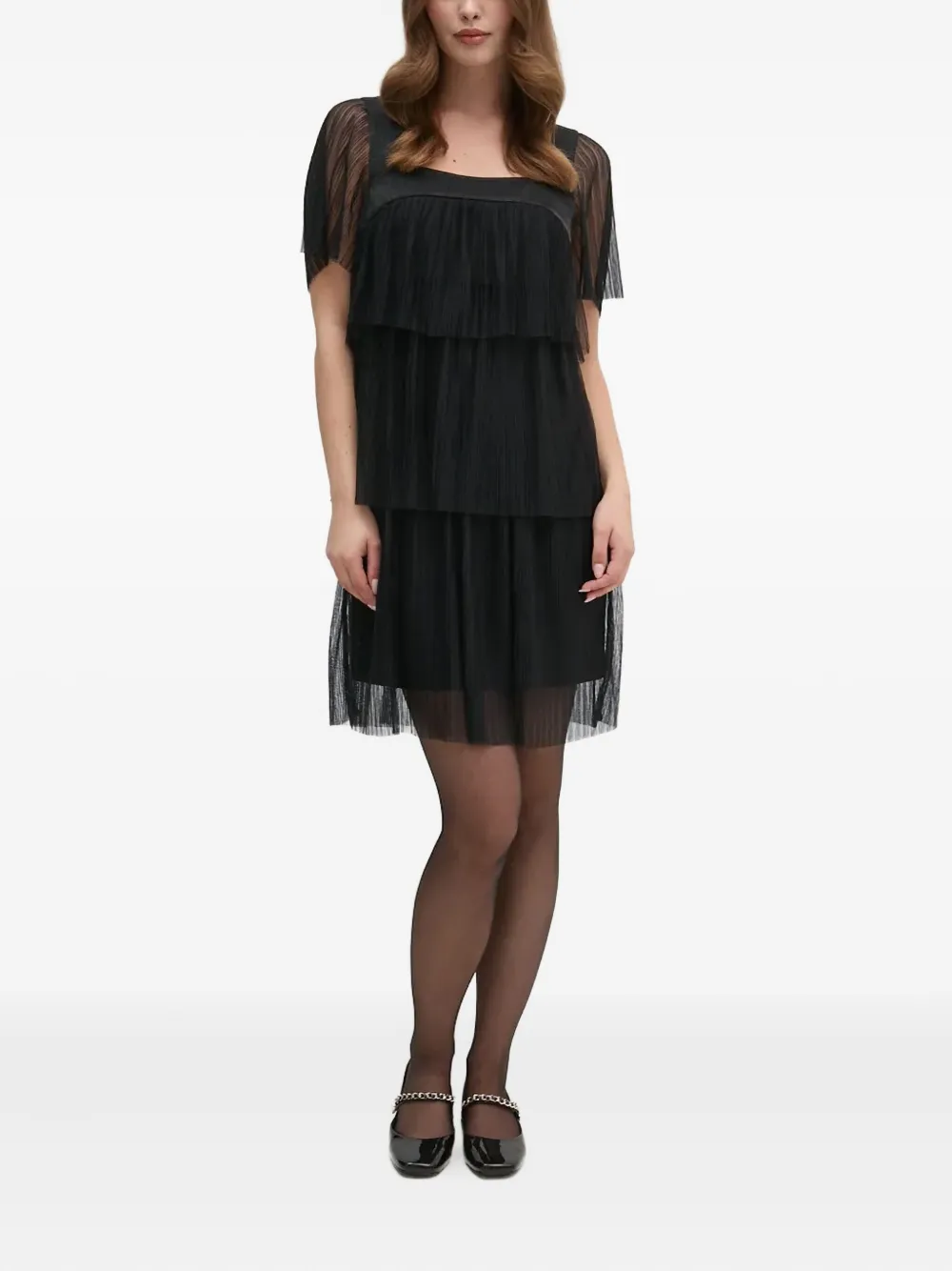 DKNY tiered square-neck mini dress - Zwart