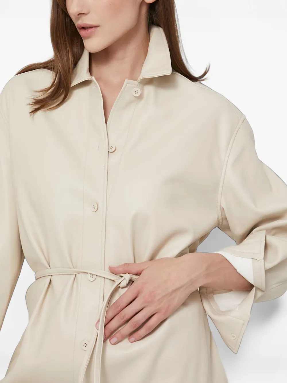 SAMSOE Blouse met knopen en ceintuur Beige