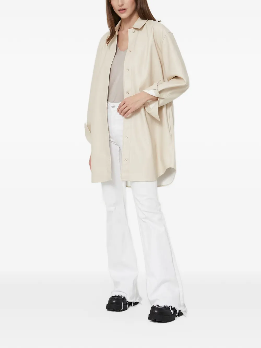 SAMSOE Blouse met knopen en ceintuur Beige