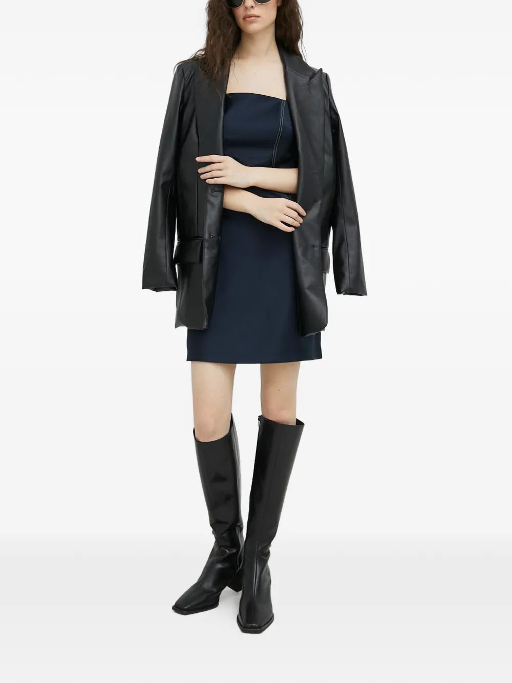  Samsoe Samsoe Square-neck Seam-detail Mini Dress - Blue 