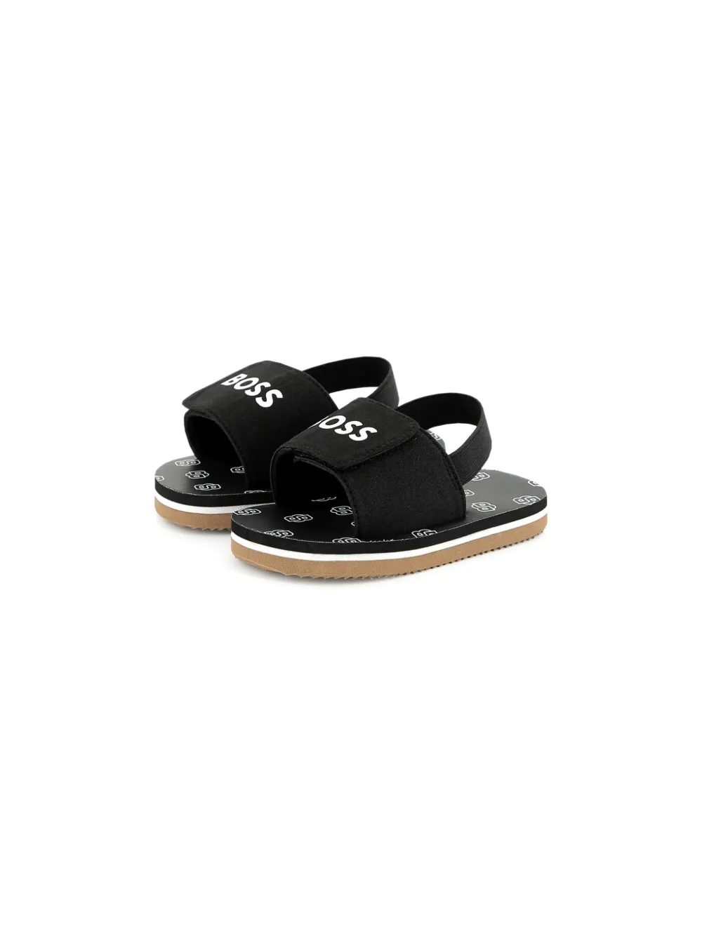 BOSS Kidswear Sandalen met logoprint Zwart