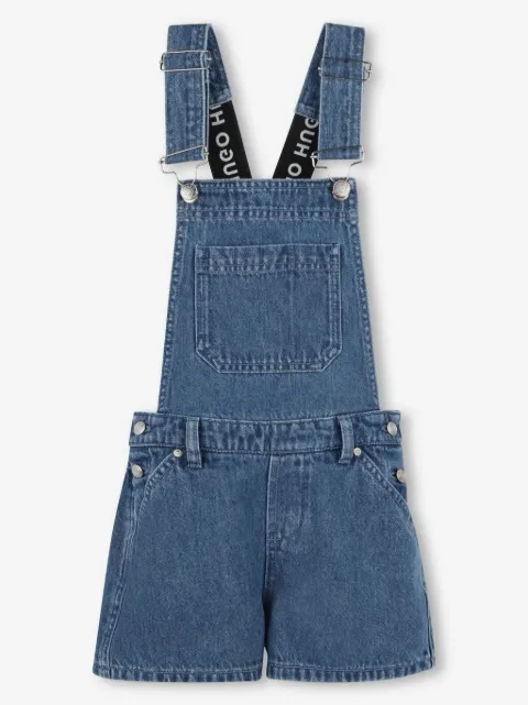 HUGO KIDS logo-strap denim dungarees 
