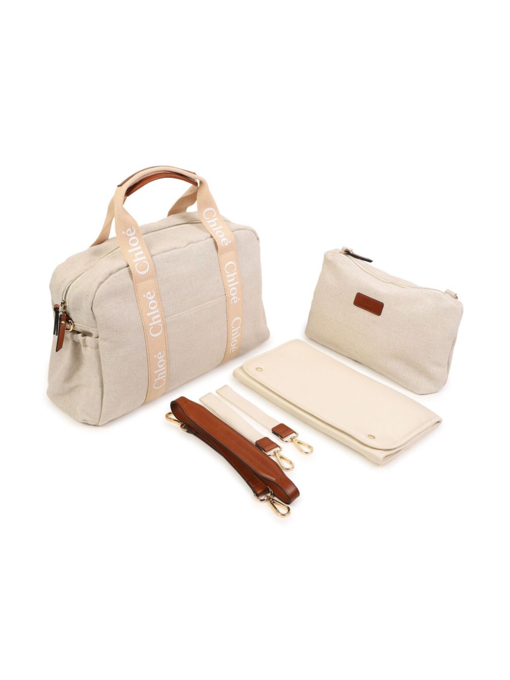 Chloé Kids logo-strap changing bag - Neutrals