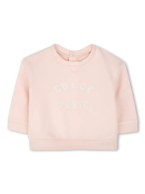 Chloé Kids سويت شيرت قطن بشارة شعار الماركة