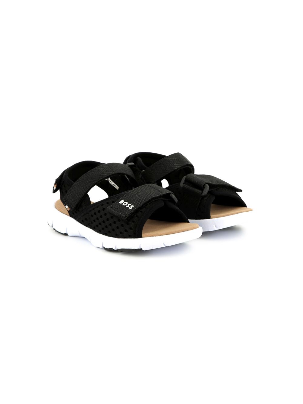 BOSS Kidswear Sandalen met logoprint Zwart