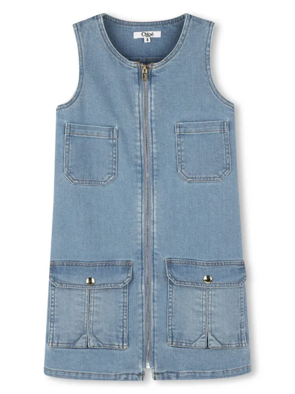 Chlo Girls Sleeveless Denim Zip Dress in Blue 4 Yrs Chlo Girls Sleeveless Denim Zip Dress in Blue 4 Yrs