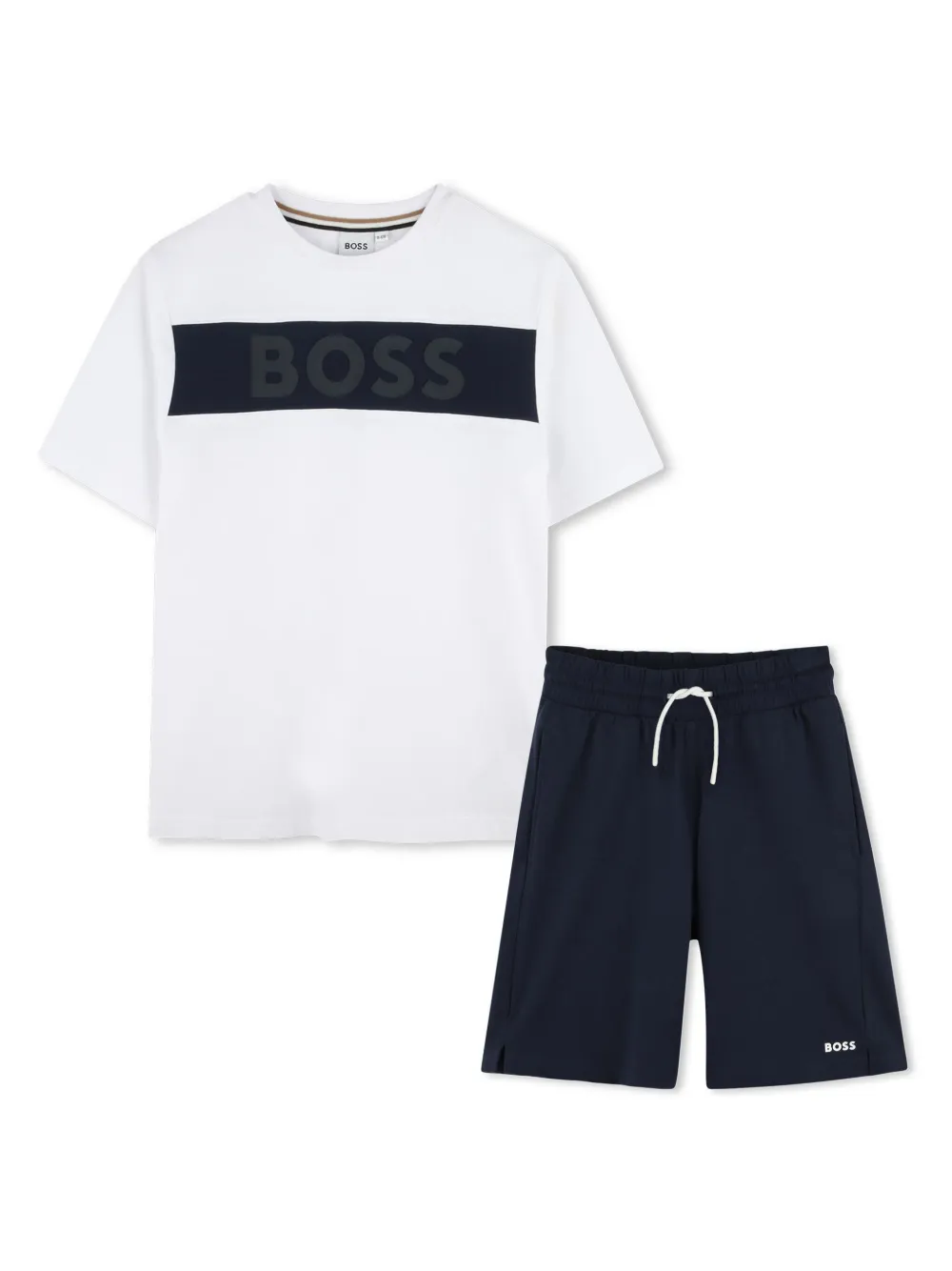 BOSS Kidswear Katoenen T-shirt en bermuda shorts Wit