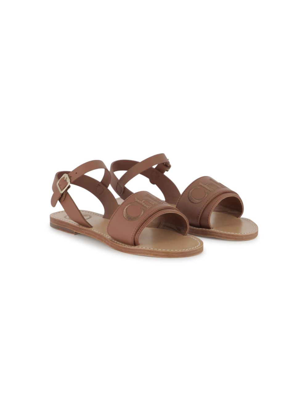 Chloé Kids logo-embroidered sandals Brown