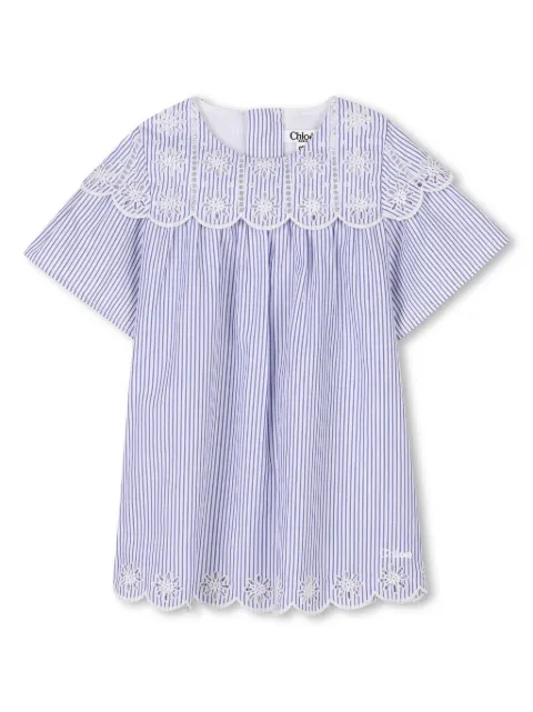 Chloé Kids striped floral embroidered dress 