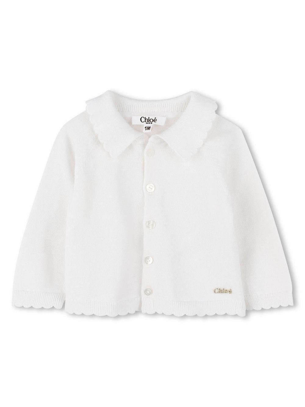 Chloé Kids logo-plaque knit cardigan - White