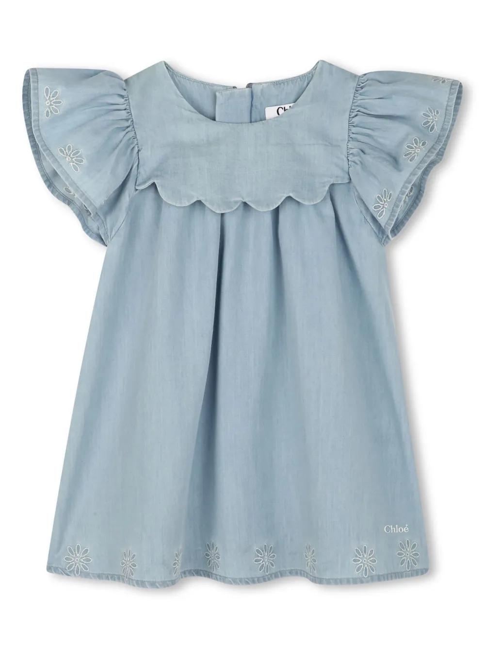 Chloé Kids ショートスリーブ デニムワンピース - ブルー Chloé Kids ショートスリーブ デニムワンピース - ブルー