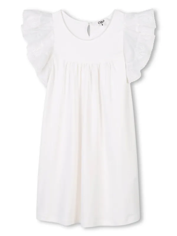 Chlo Girls Jersey Dress with Ruffle Sleeves Girls Toddler 4 Year White Cotton by Childrensalon
