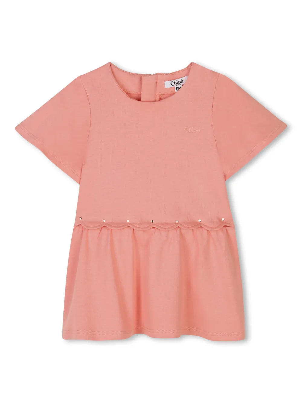 Chloé Kids embroidered logo cotton dress - Pink