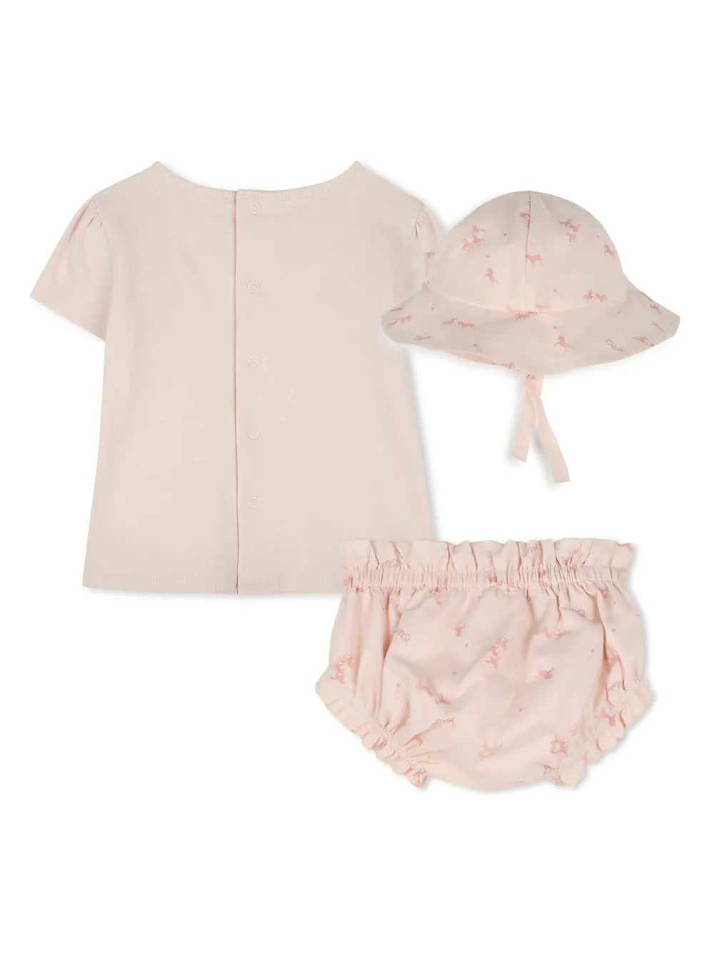 Chloé Kids Katoenen T-shirt, broekje en muts - Roze