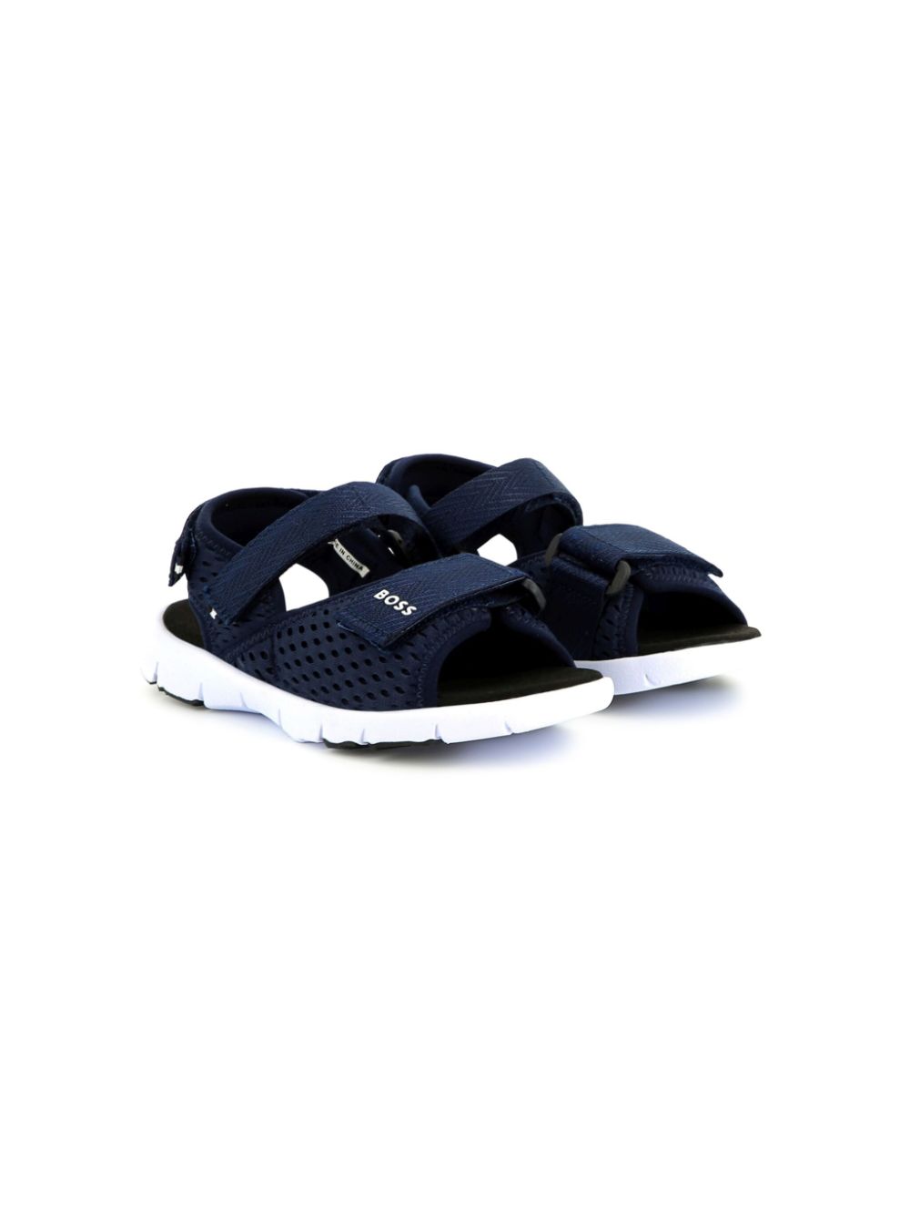 BOSS Kidswear Sandalen met logoprint Blauw