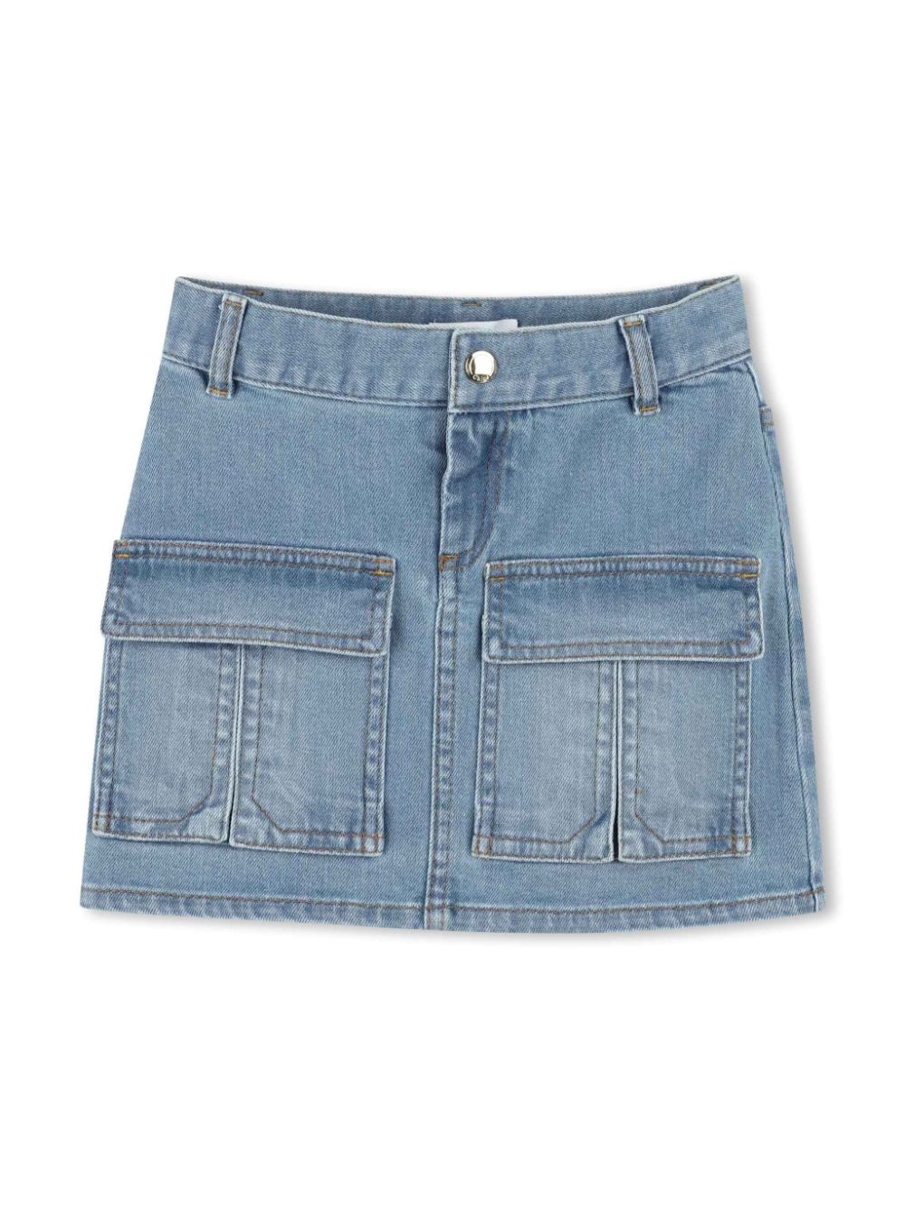 Chloé Kids logo-patch denim skirt - Blue