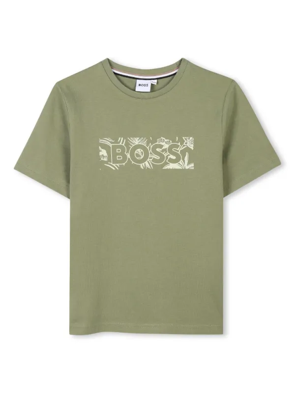 BOSS Kidswear logo-print Cotton t-shirt Green FARFETCH ID