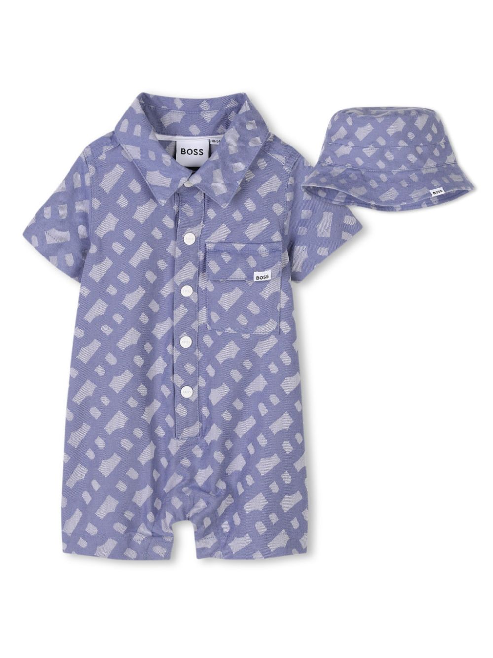 BOSS Kidswear monogram-pattern romper set - Blue