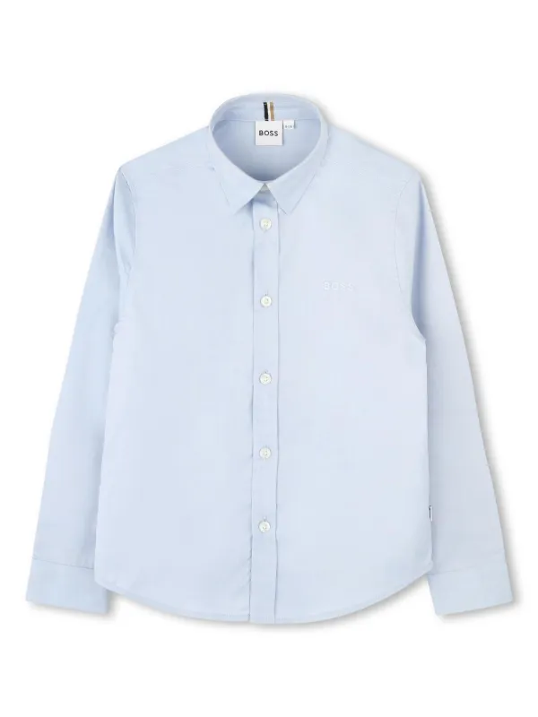 BOSS Kidswear long-sleeve Cotton Shirt Blue FARFETCH UK