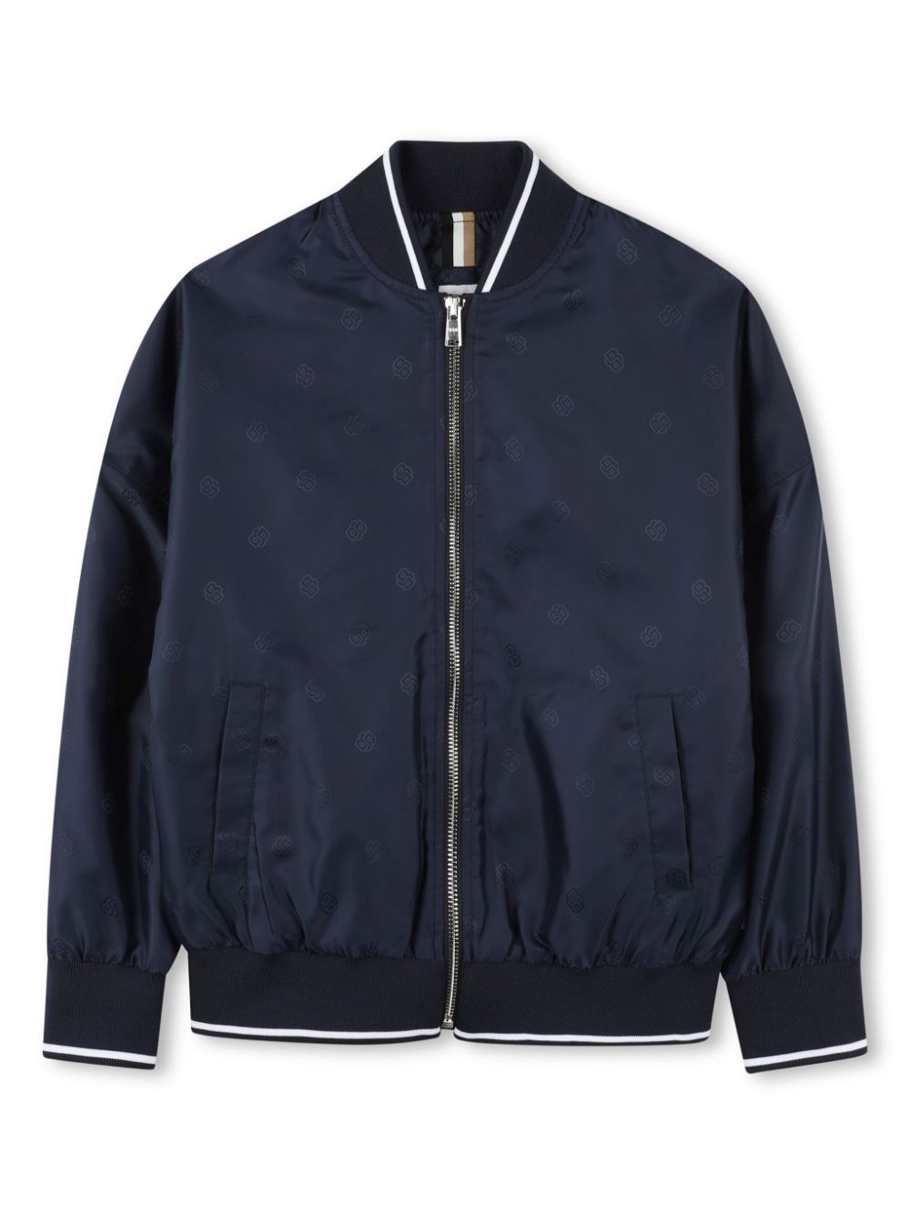 BOSS Kidswear logo-print zipped bomber jacket - Blue