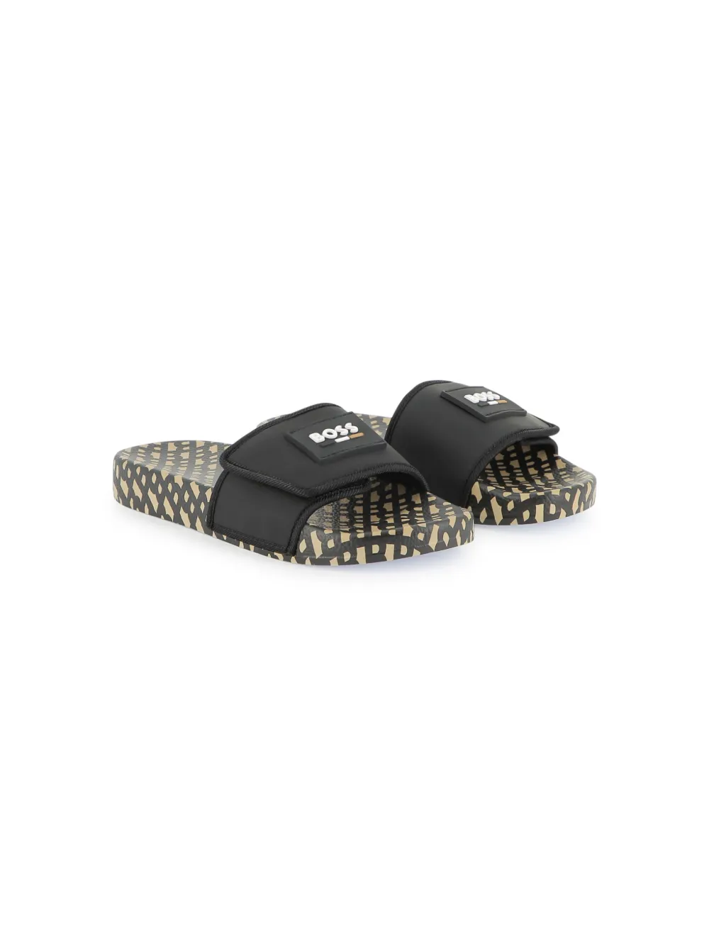 BOSS Kidswear Slippers met logoprint Zwart