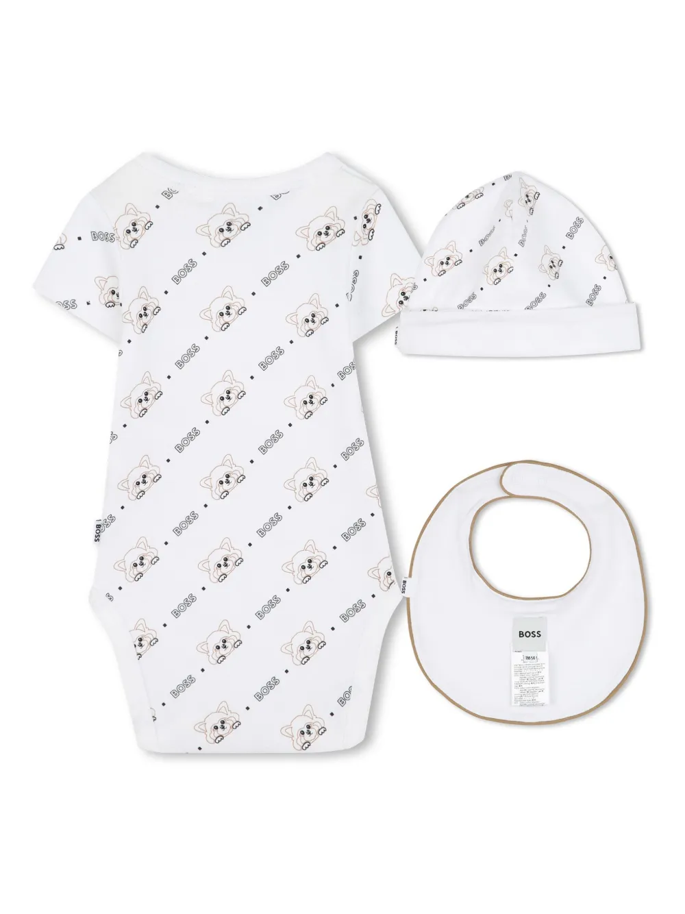 BOSS Kidswear Babypakje en muts met logoprint - Wit