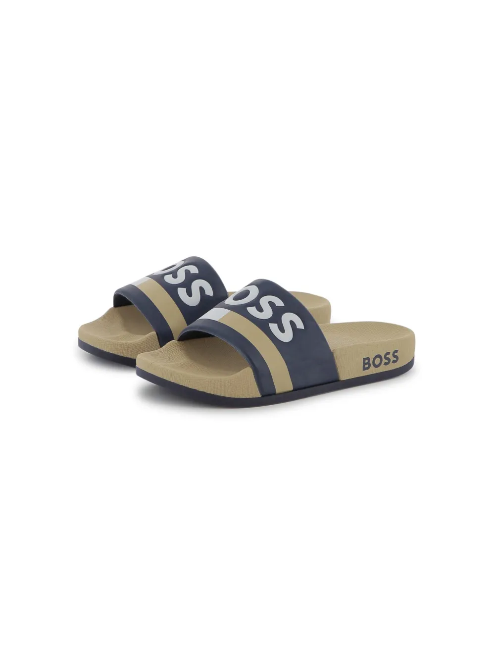 BOSS Kidswear Slippers met logoprint Blauw