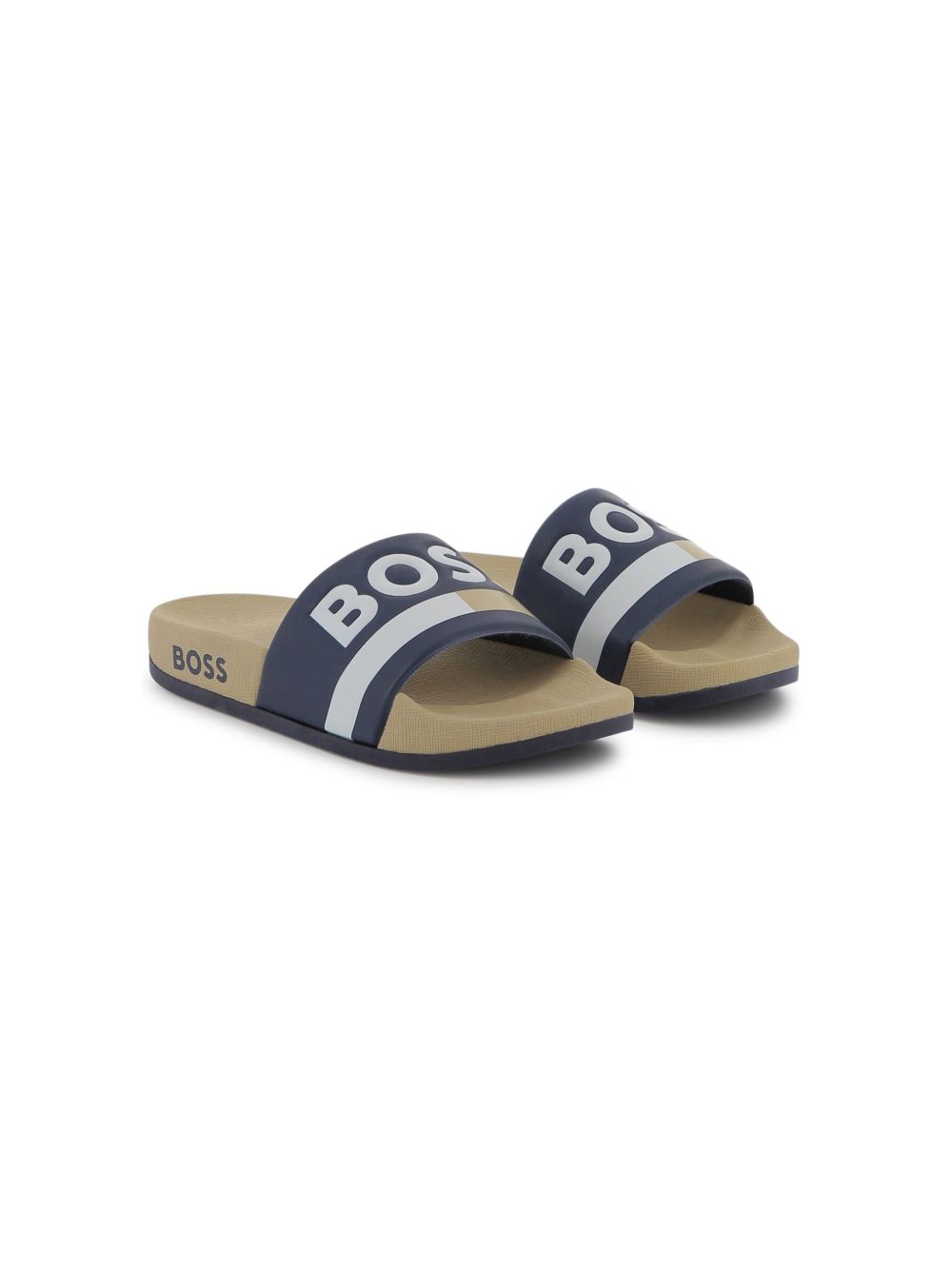 BOSS Kidswear Slippers met logoprint Blauw